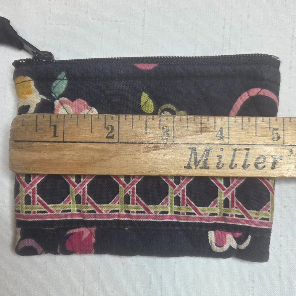Vera Bradley Ribbons Quilted Zip Coin Pouch Wallet Navy Pink Floral - Picture 4 of 6